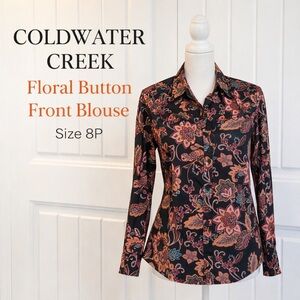 NEW Coldwater Creek Floral Button Front Blouse | 100% Cotton | Size 8P Career‎